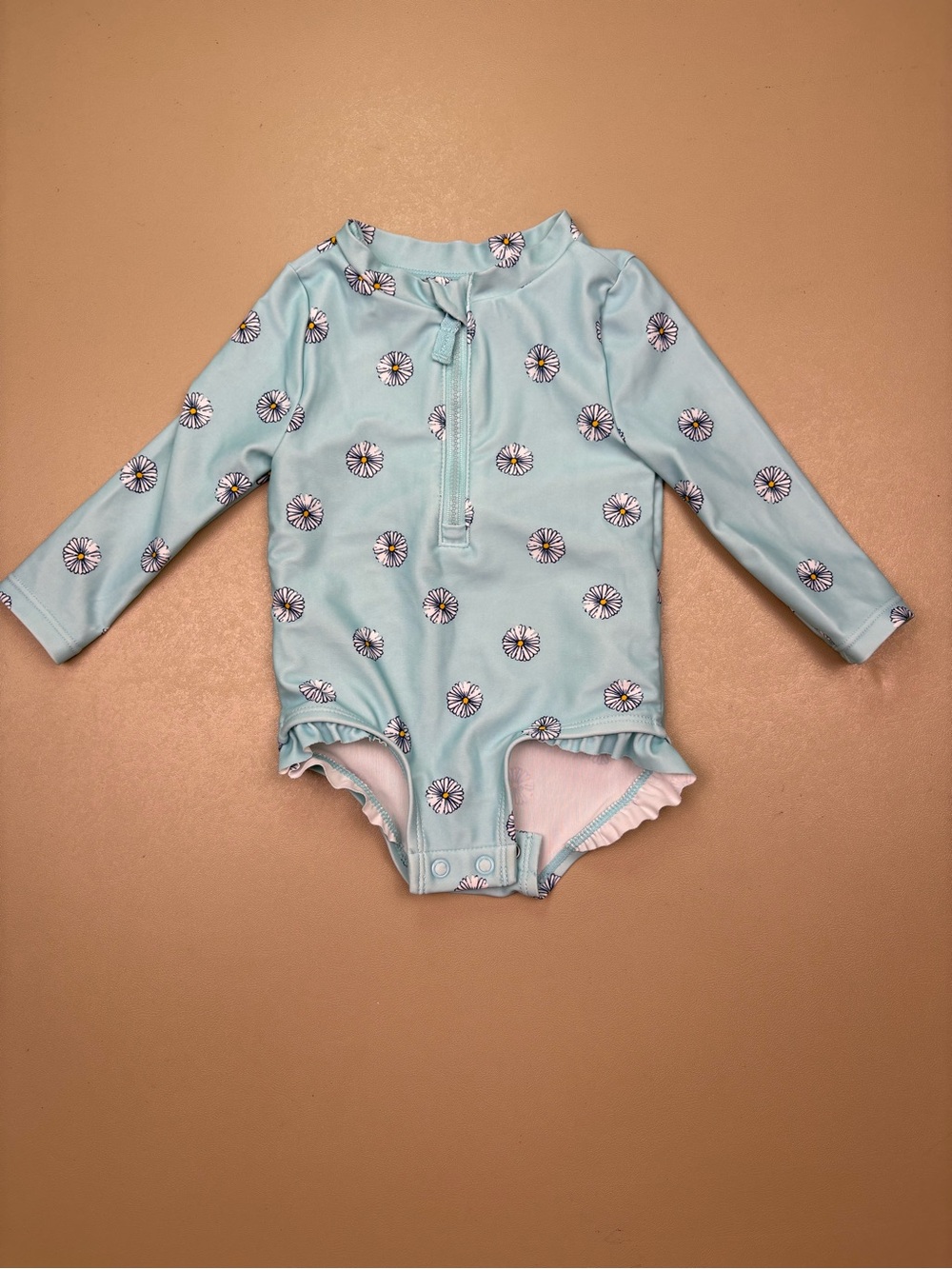Carter’s Baby Girl Rash Guard Swimsuit 3-6M Blue Daisy Long Sleeve